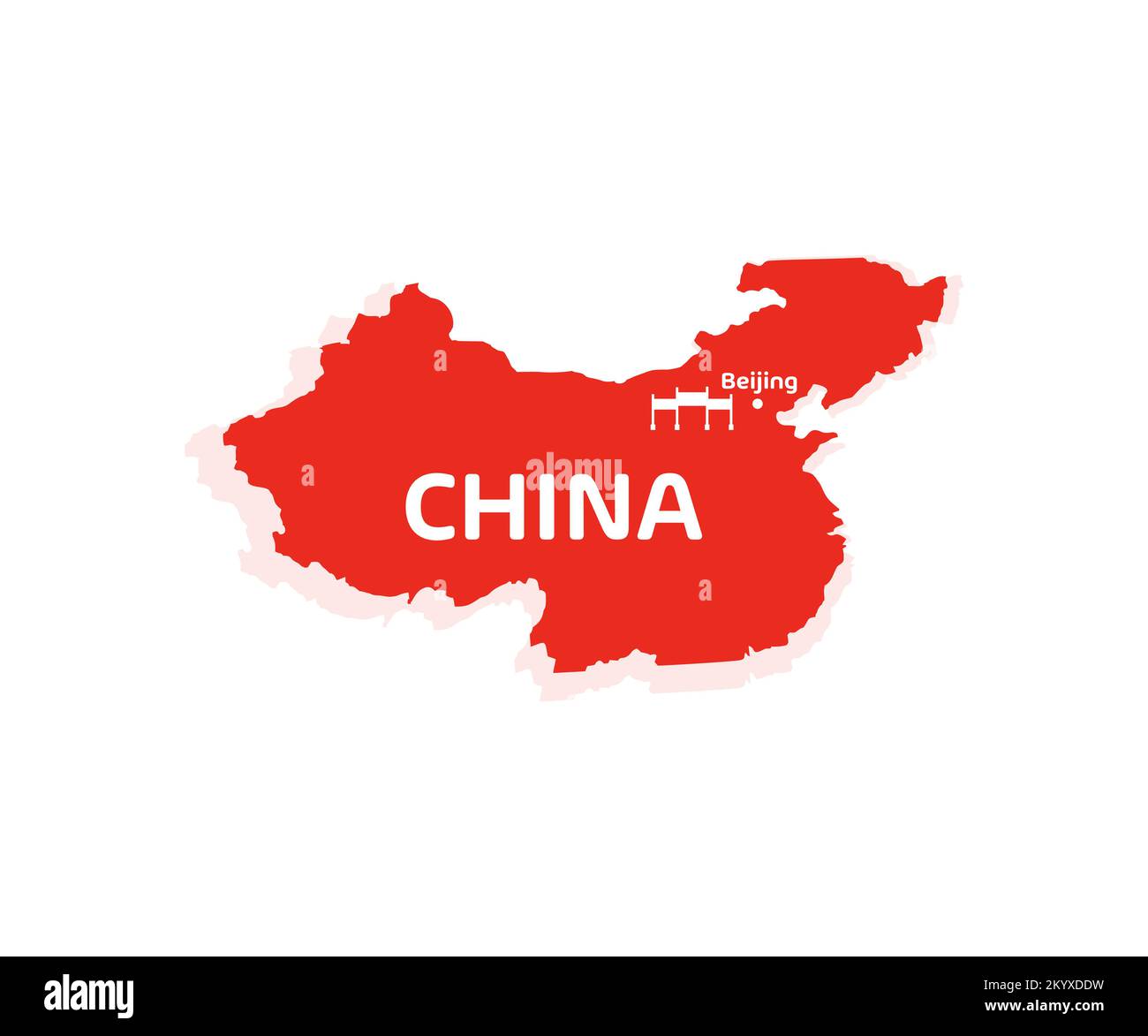 Kartensilhouette der Republik China mit großformatigem Peking-Logo. Weltkarte, Infografiken, Vektordesign und Illustration. Stock Vektor