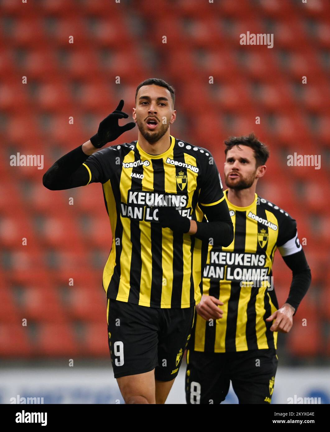 Lierses Leonardo Rocha feiert nach einem Tor während eines Fußballspiels zwischen dem SL16 FC und Lierse Kempenzonen am Freitag, den 02. Dezember 2022 in Lüttich, am 16 1B. (Von 22) Tag der 2022-2023. Zweiten Division der belgischen Meisterschaft „Challenger Pro League“. BELGA FOTO JOHN THYS Kredit: Belga News Agency/Alamy Live News Stockfoto