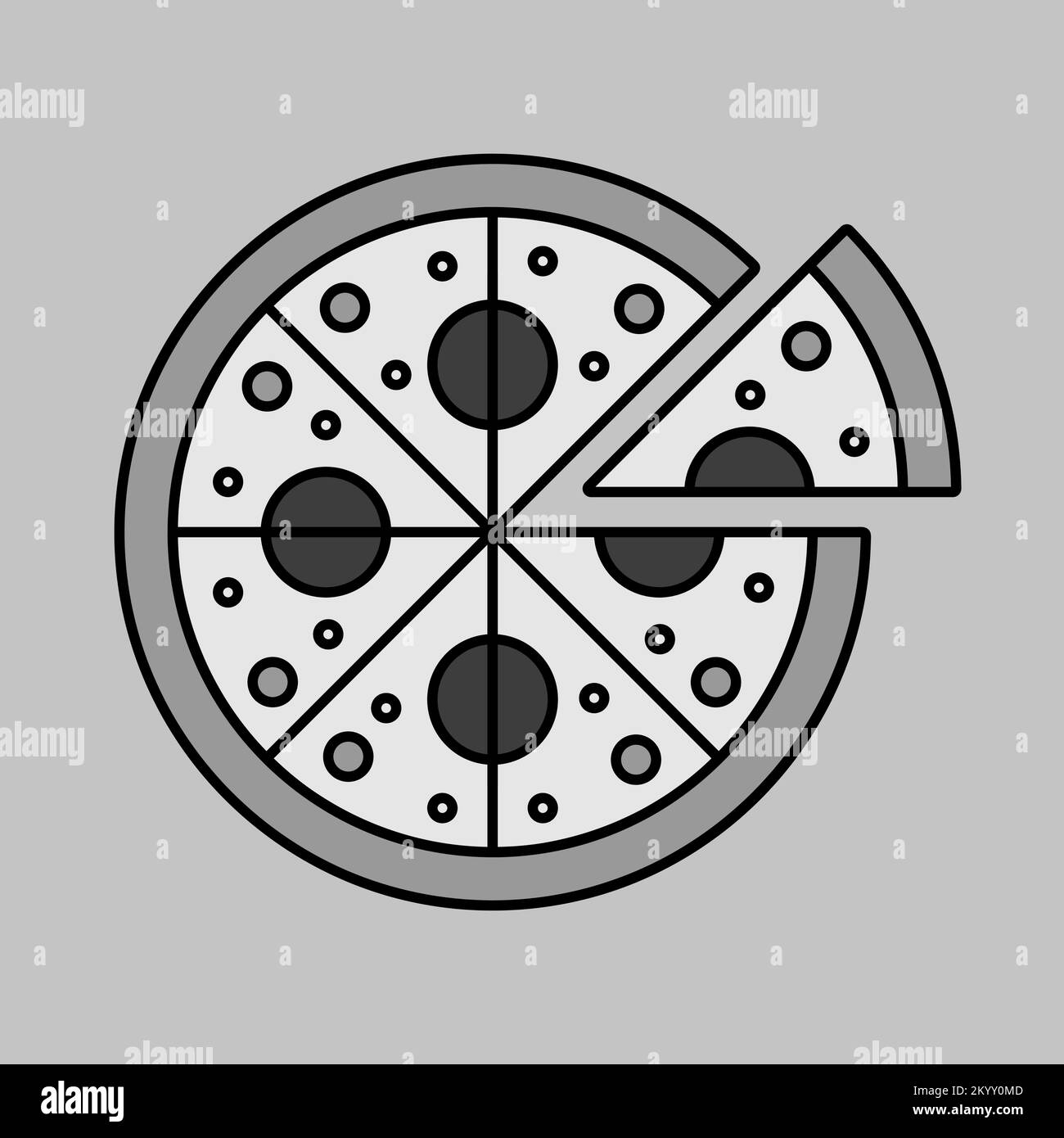 Pizza-Vektor-Graustufensymbol. Fast Food-Schild. Diagrammsymbol für Design von Kochwebsite und Apps, Logo, App, UI Stock Vektor