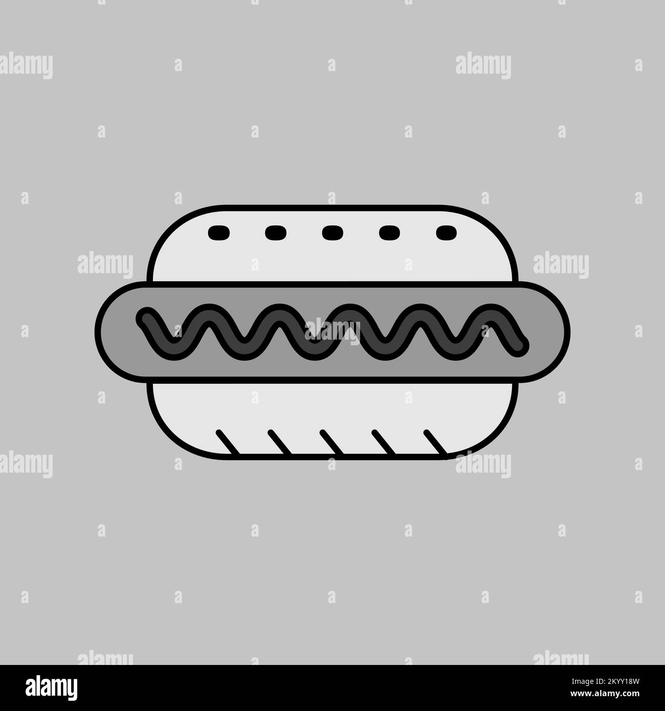 Symbol für Hot-Dog-Vektor in Graustufen. Fast Food-Schild. Diagrammsymbol für Design von Kochwebsite und Apps, Logo, App, UI Stock Vektor