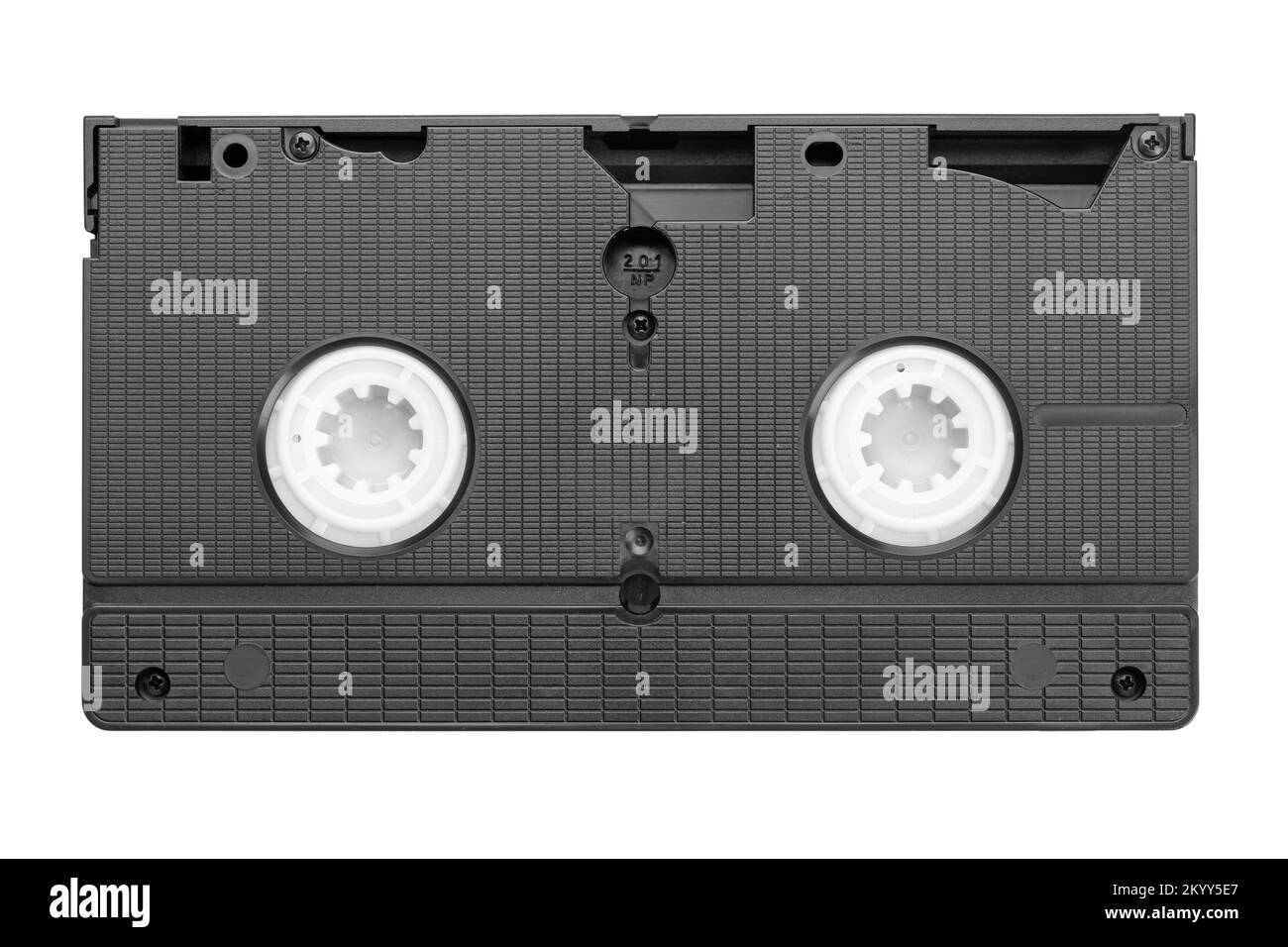 VHS-Videokassette isoliert auf weißem Hintergrund. Alte analoge Band-VHS-Kassette. Retro-Nostalgie. Datei enthält Beschneidungspfad. Stockfoto
