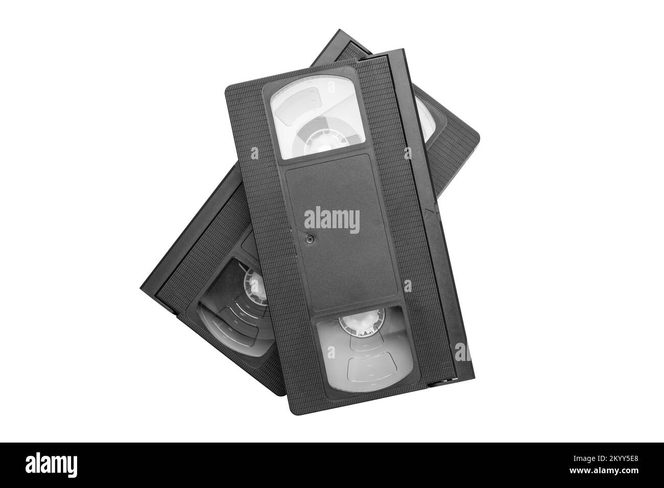 VHS-Videokassette isoliert auf weißem Hintergrund. Alte analoge Band-VHS-Kassette. Retro-Nostalgie. Datei enthält Beschneidungspfad. Stockfoto