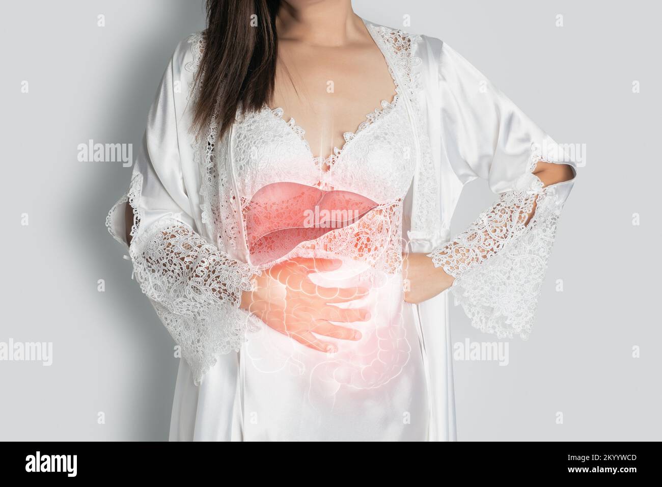 Darm und innere Organe im Frauenkörper Stockfoto