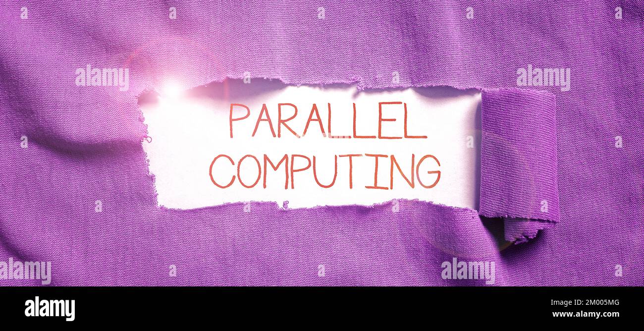 Textzeichen für Parallelverarbeitung. Geschäftskonzept simultane Berechnung mittels Software und Hardware Stockfoto