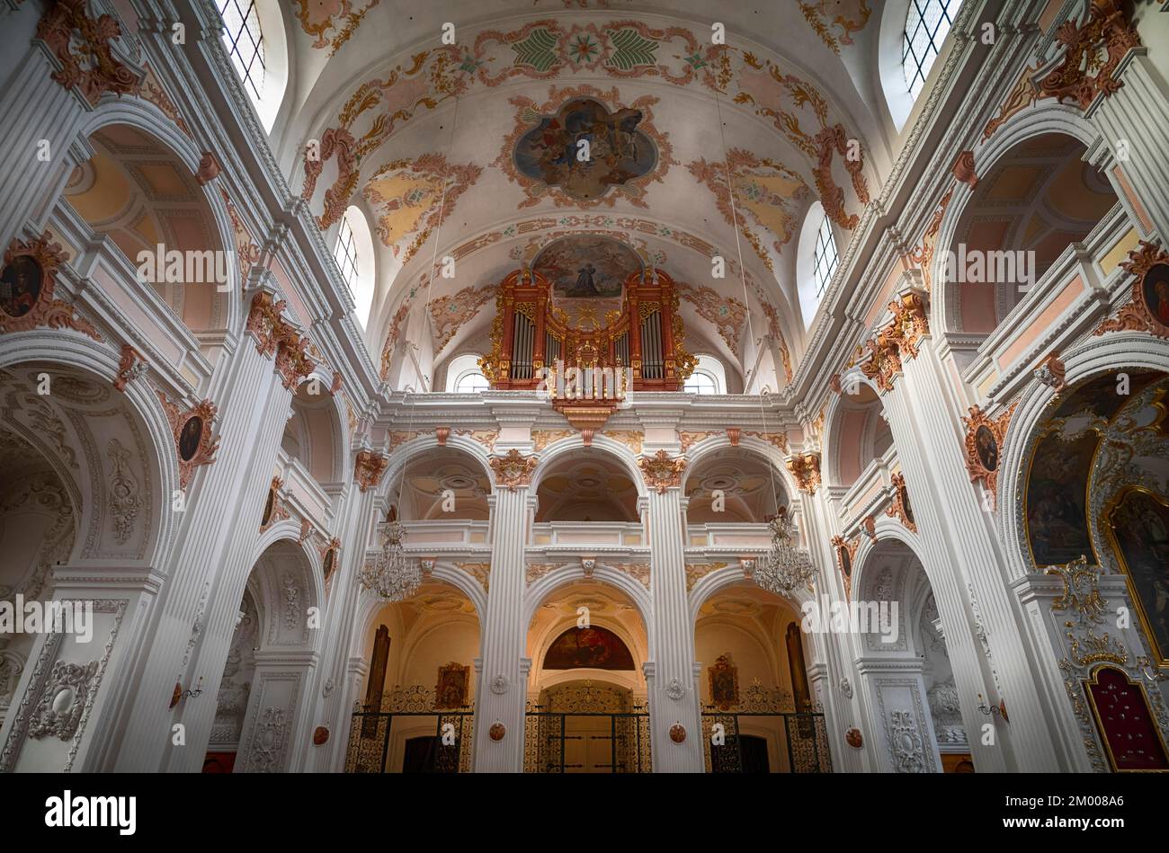 Innenfoto, Metzler-Orgel, Orgelloft, Jesuitenkirche, Luzern, Schweiz, Europa Stockfoto