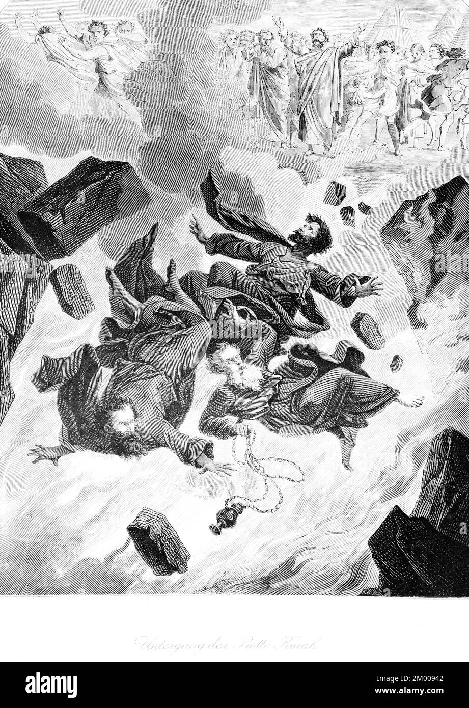 Untergang des Korah Rudels, Menge, Fall, Israeliten, Aufstand, Korah, Kades, Gott, Moses, Altes Testament, Genesis, Viertes Buch Moses, Kapitel 16, Geschichte Stockfoto