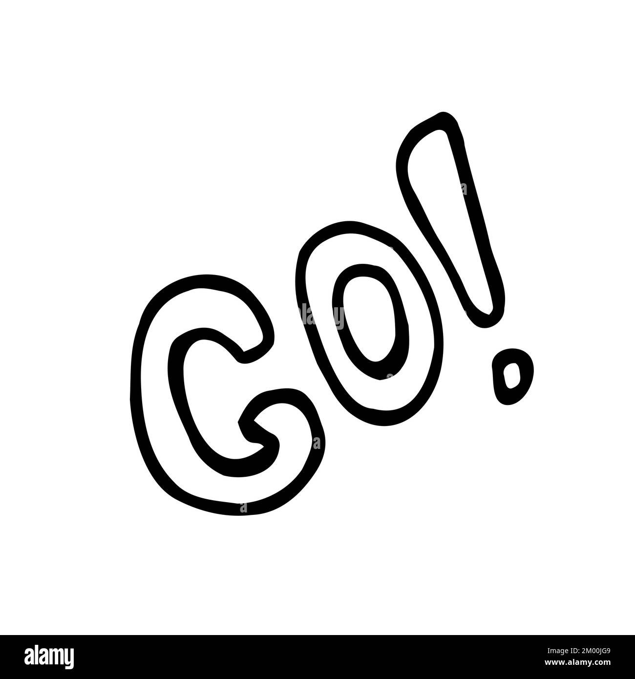 Das Wort GO im Doodle-Stil auf weißem Hintergrund ist isoliert. Vektordarstellung Stock Vektor
