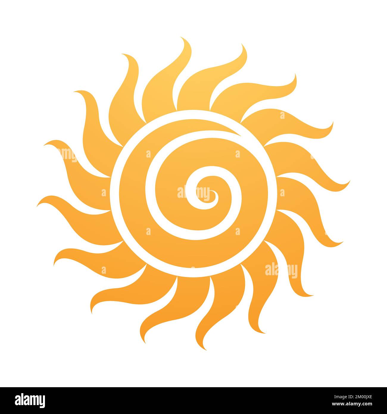 Abbildung: Symbol für kurvengelbe Sonne mit einer isolierten Spirale auf weißem Hintergrund Stock Vektor