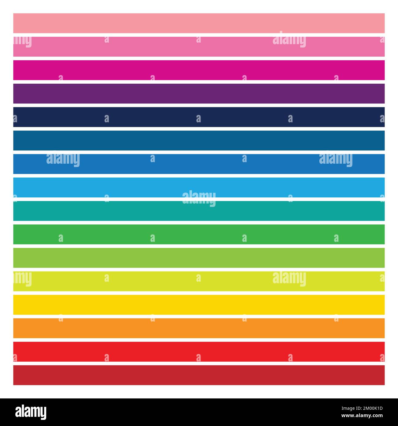 Abbildung: Horizontale dünne Rechtecke in Regenbogenfarben, isoliert auf weißem Hintergrund Stock Vektor