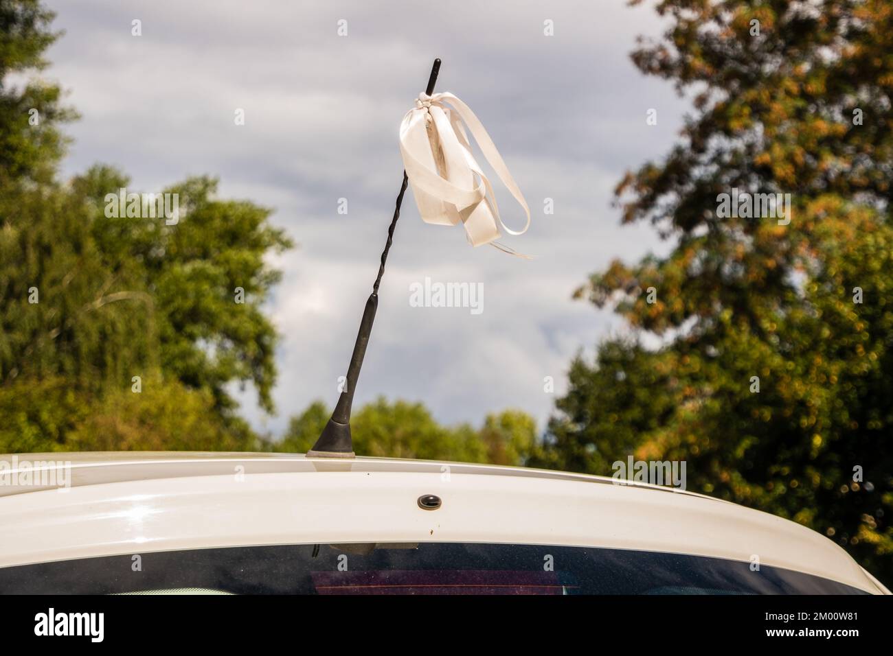 Das Hochzeitssymbol auf einer Autoantenne Stockfotografie - Alamy