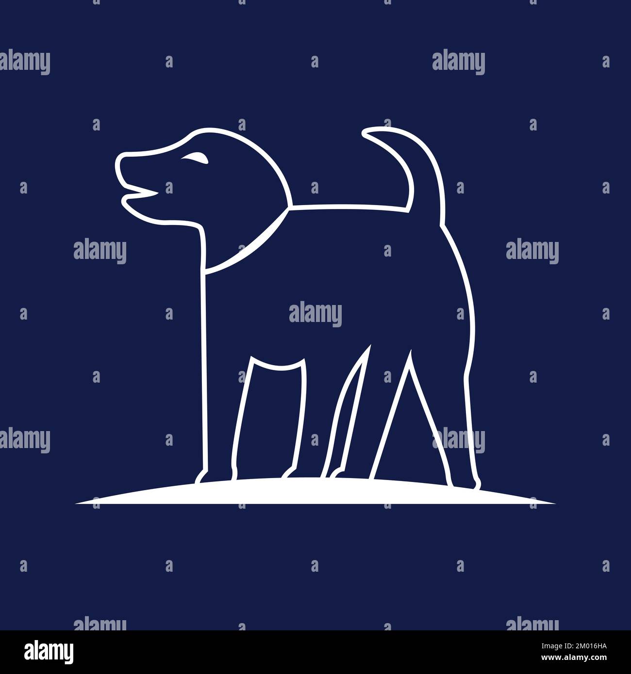 Niedlicher Hund mit Strichzeichnung und blauer Hintergrundvektorvorlage Stock Vektor