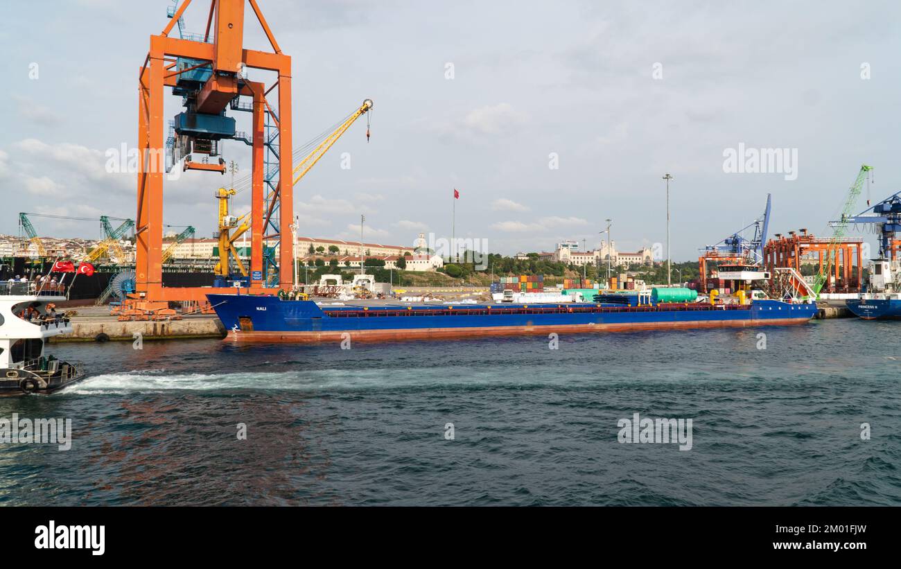 Hafen von Haydarpasa. Hafen von Hardarpasa in Istanbul. Handel mit Waren im Ausland über Handelsschiffe. Import/Export-Konzept. Istanbul, Türkei, 3. Dezember 2022 Stockfoto