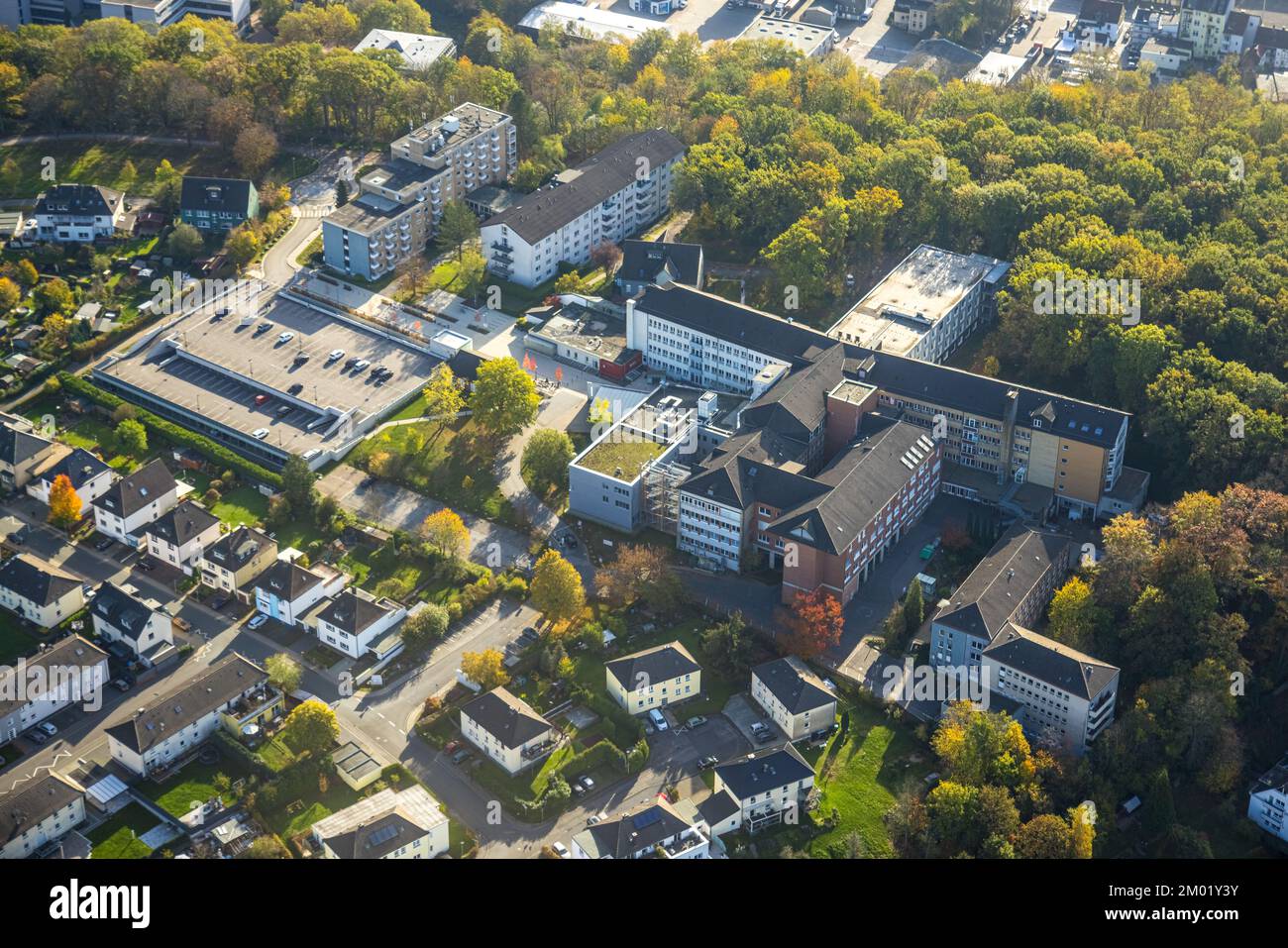 Luftaufnahme, Evangelical Hospital Hagen-Haspe, neues Parkdeck, Haspe-West, Hagen, Ruhrgebiet, Nordrhein-Westfalen, Deutschland, DE, Europa, Gesundheitswesen Stockfoto