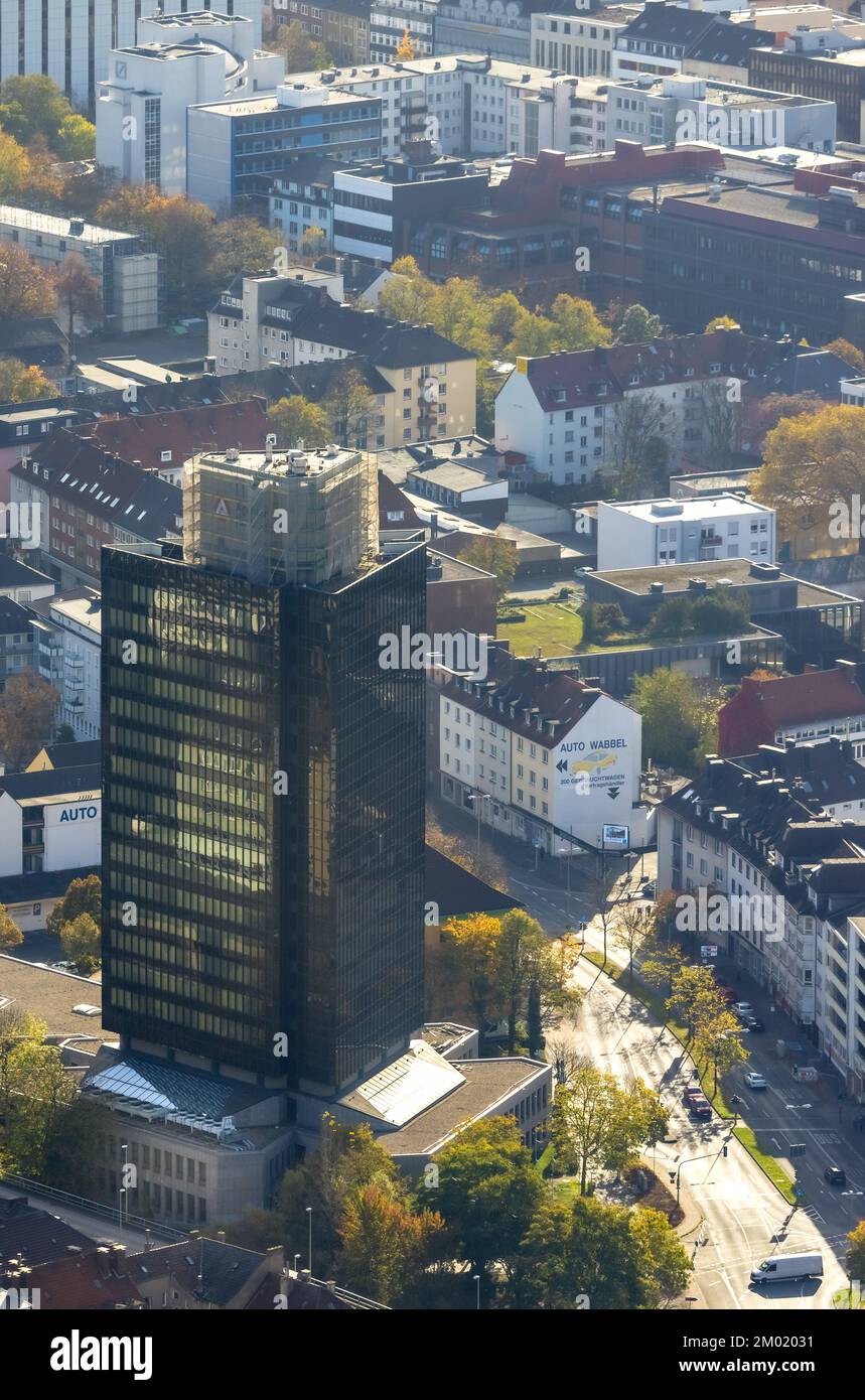 Luftaufnahme, Arbeitsagentur Wolkenkratzer, Körnerstraße, Midtown, Hagen, Ruhrgebiet, Nordrhein-Westfalen, Deutschland, Arbeitsagentur, Beschäftigung Stockfoto