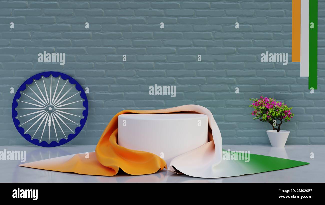 Realistisches Produktpodium für den Tag der indischen republik 3D Illustrationsdesign, leeres Podium für Produktpräsentation des festivals der republik, Konzeptdesign für Stockfoto