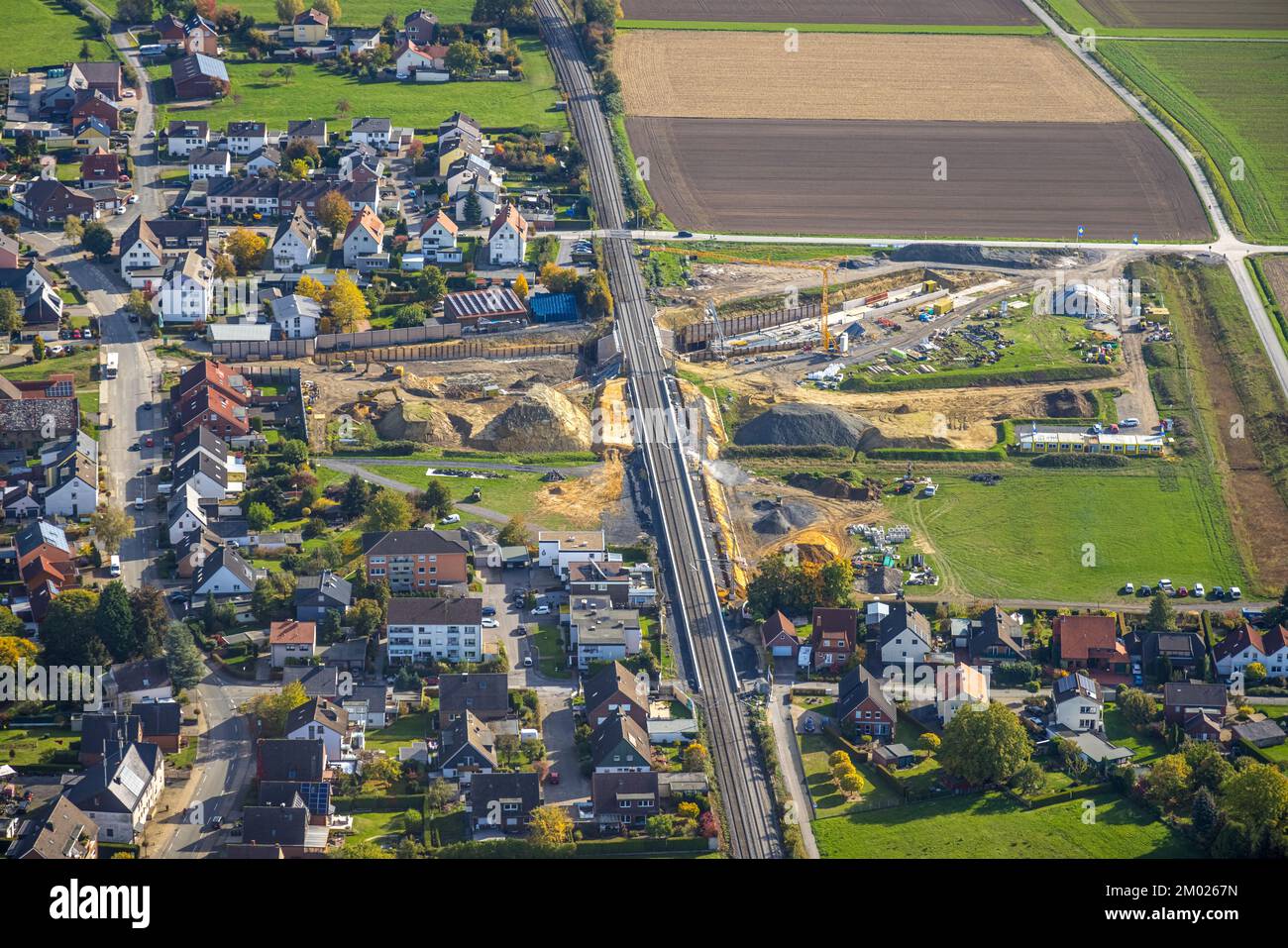 Luftbild, Planter Haltepunkt in Westtünnen, Baustelle am Südfeldweg und ...