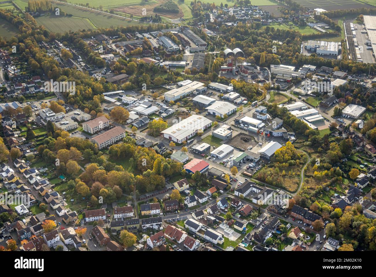 Luftaufnahme, Industriegebiet Felix-Wankel-Straße, Heeren-Werve, Kamen, Ruhrgebiet, Nordrhein-Westfalen, Deutschland, DE, Europa, Handelsunternehmen Stockfoto