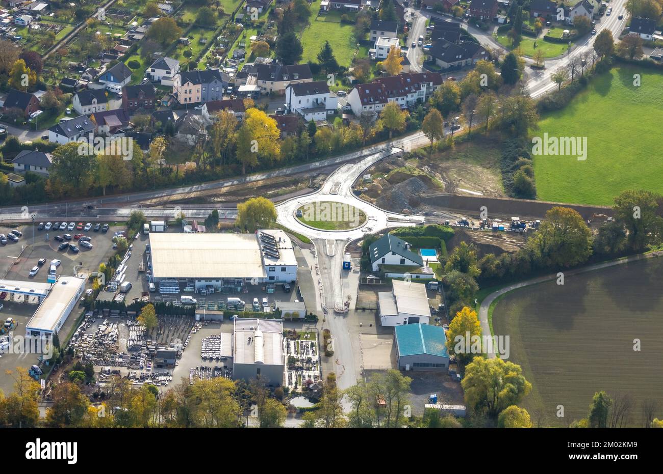 Luftaufnahme, Südkamener Spange, Baustelle mit Neubau, Verbindung zur Dortmunder Straße und Westicker Straße, Kreisverkehr, Lindemann O Stockfoto