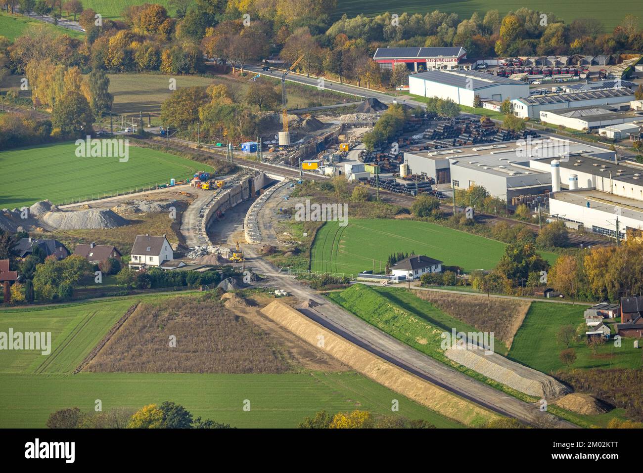 Luftaufnahme, Südkamener Spange, Baustelle mit Neubau, Verbindung zur Dortmunder Straße und Westicker Straße, Industriegebiet Westicker S. Stockfoto