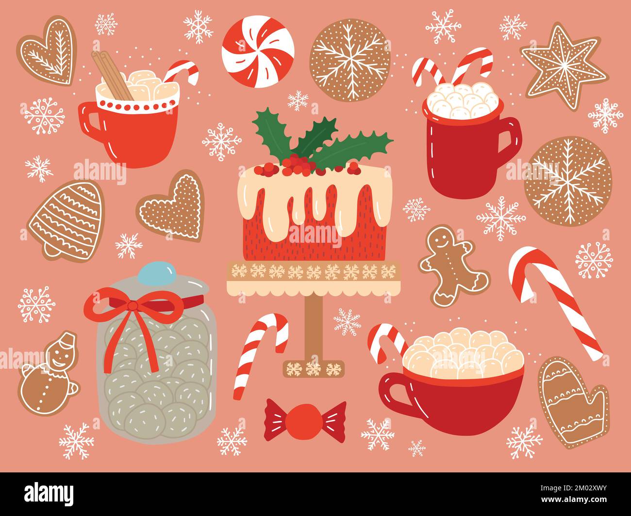Vector Christmas Dessert Clipart Set Stock Vektor