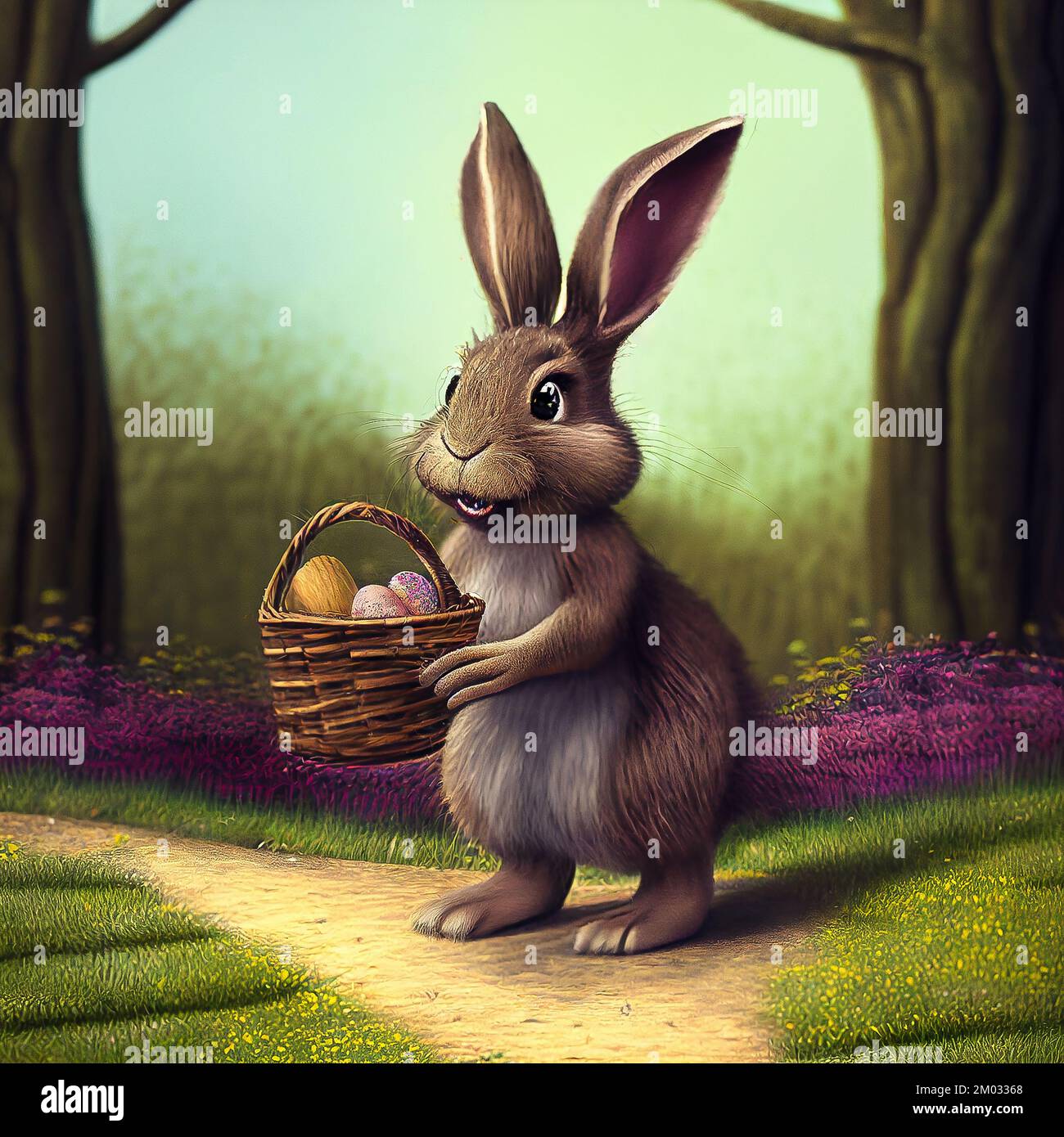 Osterhase mit einem Korb voller ostereier Stockfotografie - Alamy