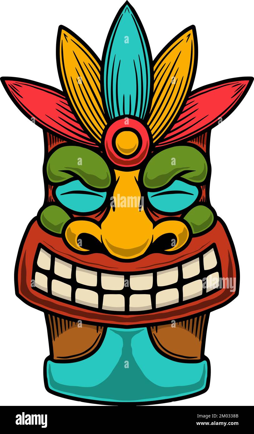 Illustration von Tiki Idol. Gestaltungselement für Plakat, Karte, Banner, Emblem, Schild. Vektorgrafik Stock Vektor