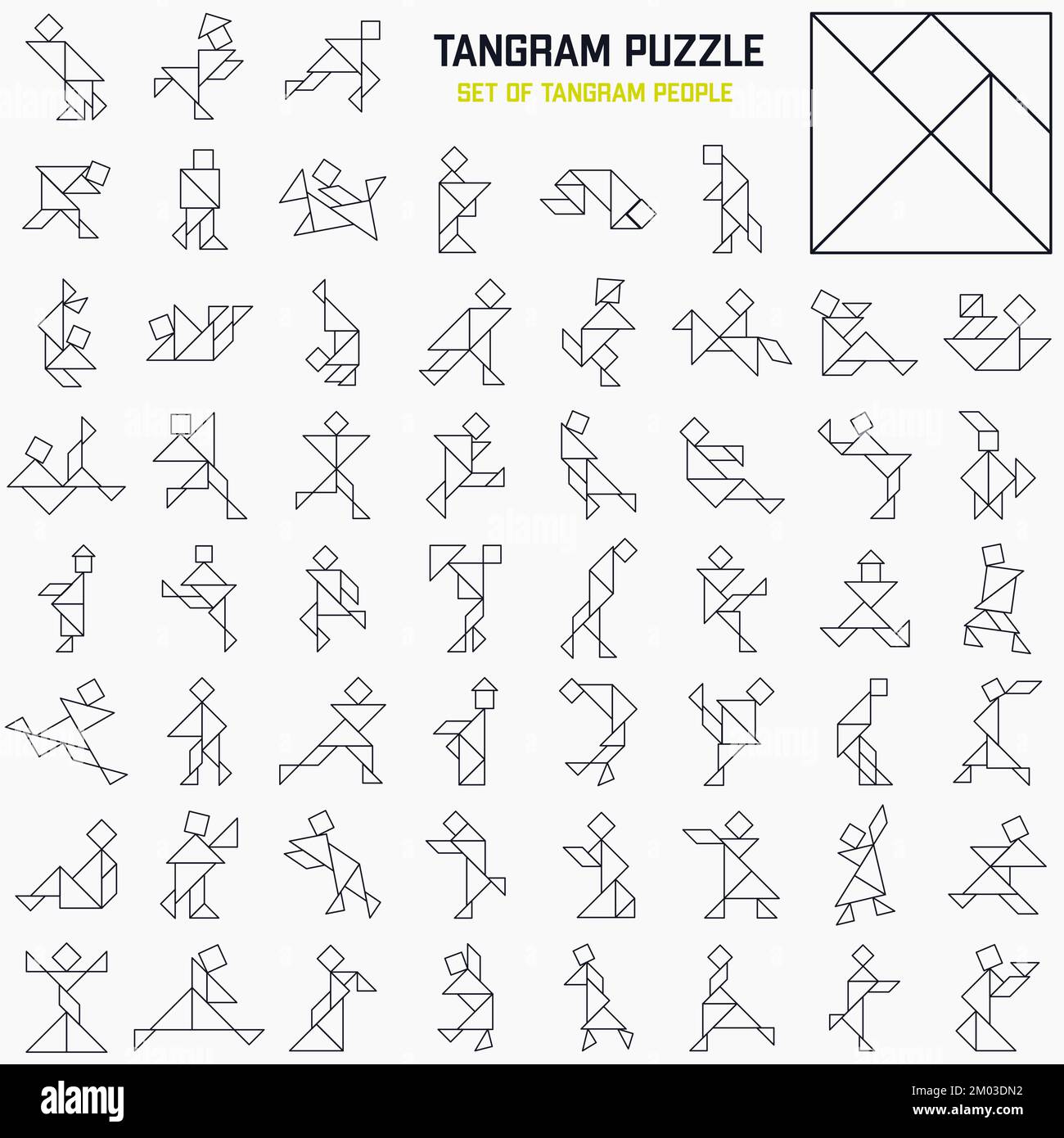 Tangram-Puzzle-Spiel. Tangrammschnur mit Menschen. Stock Vektor