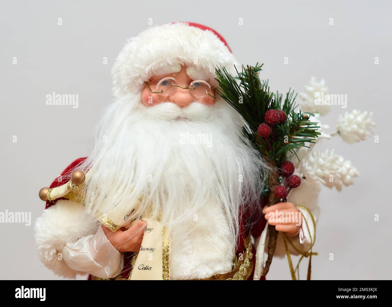 Nahaufnahme der weihnachtsmann-Puppendekoration zu weihnachten Stockfoto