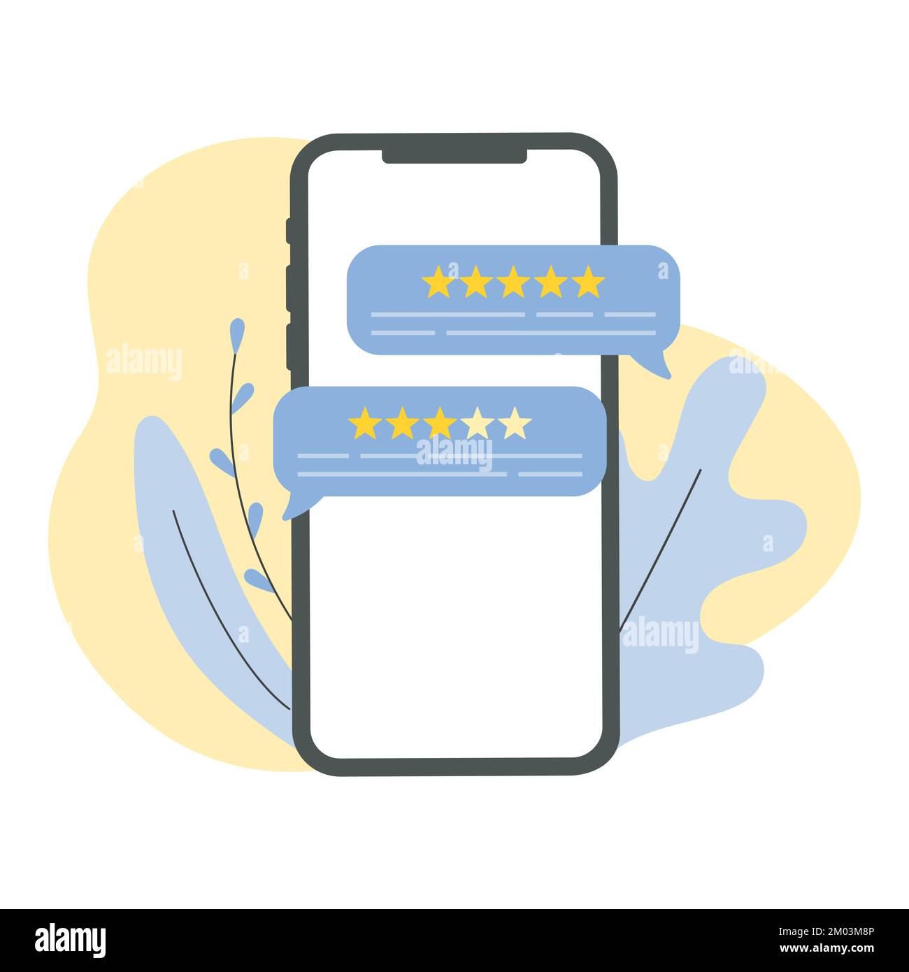 WebFeedback-Kunden prüfen auf einem Telefonbildschirm. Leute, die Produkte und Dienstleistungen bewerten. Feedback-Konzept für Website-Bewertungen. Trendige flache Vektordarstellung Stock Vektor