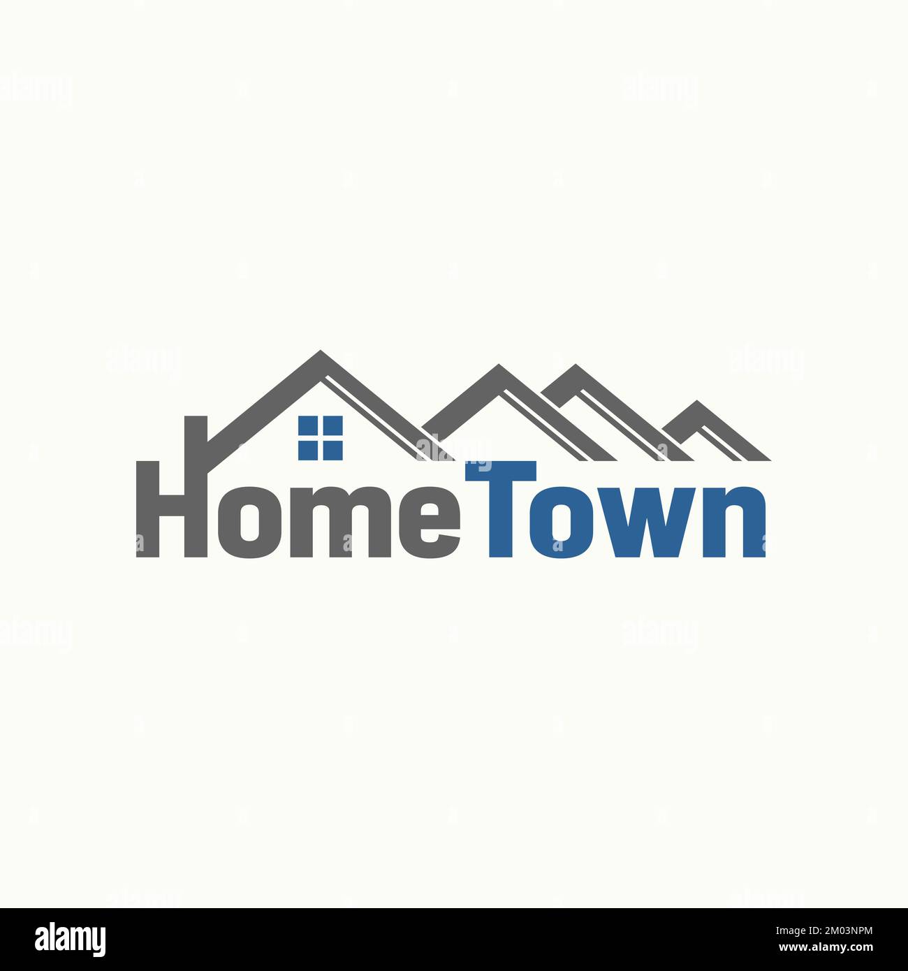 Word HOME CITY ohne Serifenschriftart mit Kamin mit vier Dachfenstern kreatives Premium Grafikdesign Logo abstraktes Konzept, Typografie oder Grundstück Stock Vektor