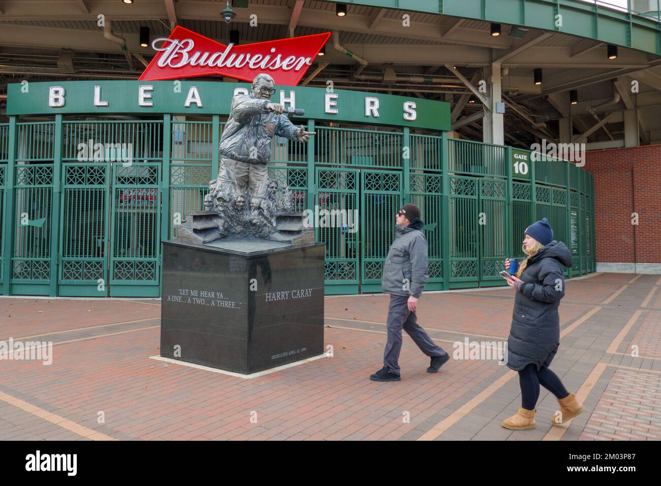 Statue von Harry Caray in Wrigley Field, Chicago, Illinois. Stockfoto