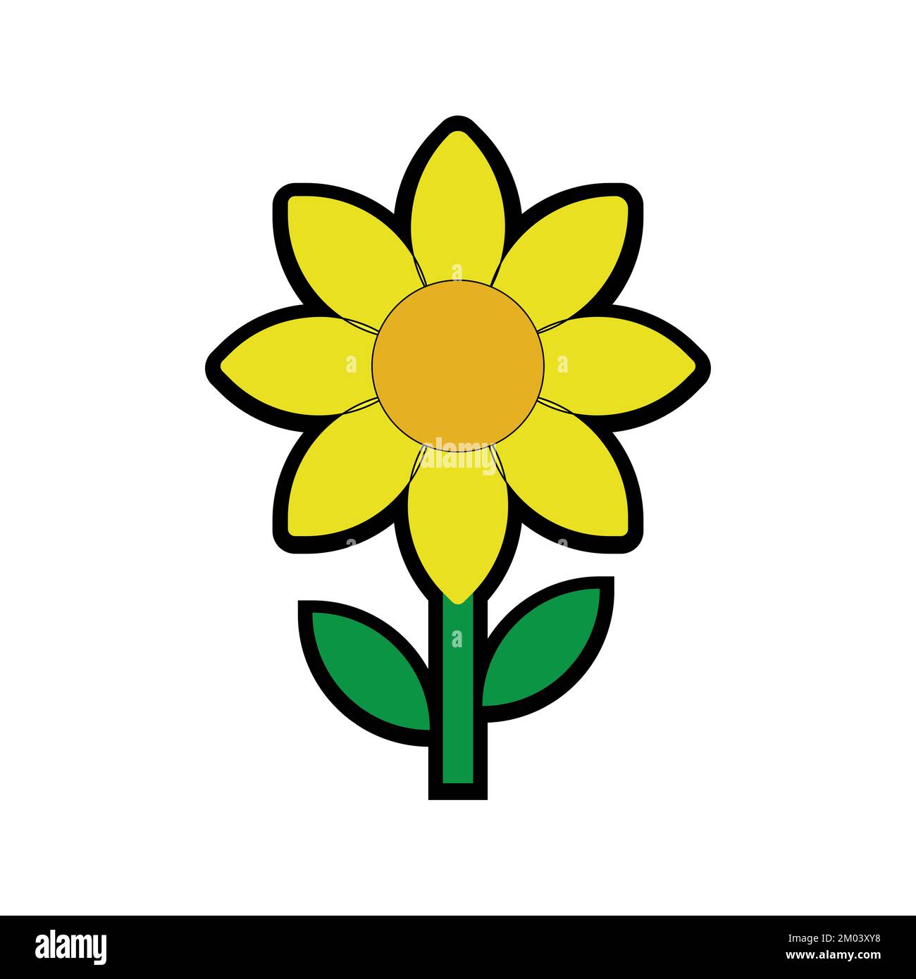 Wunderschöne Sonnenblumen-Vektorbilder, Zeichentrickblumen-Illustrationen, flache Blumensymbole Stockfoto