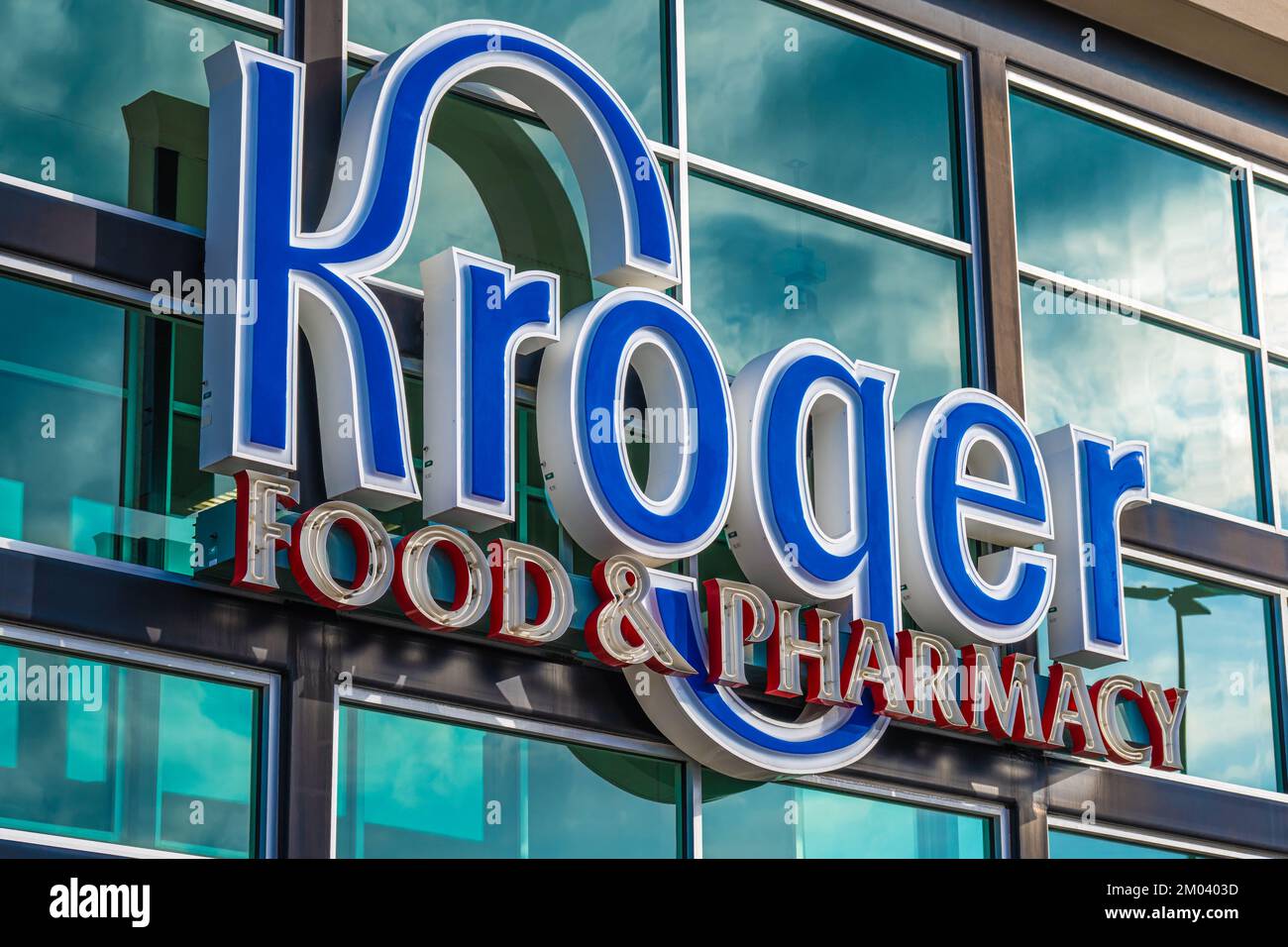 Die Kroger Co. Ist die größte Supermarktkette in den Vereinigten Staaten und der zweitgrößte Einzelhändler insgesamt, der hinter dem Einzelhandelsriesen Walmart steht. Stockfoto