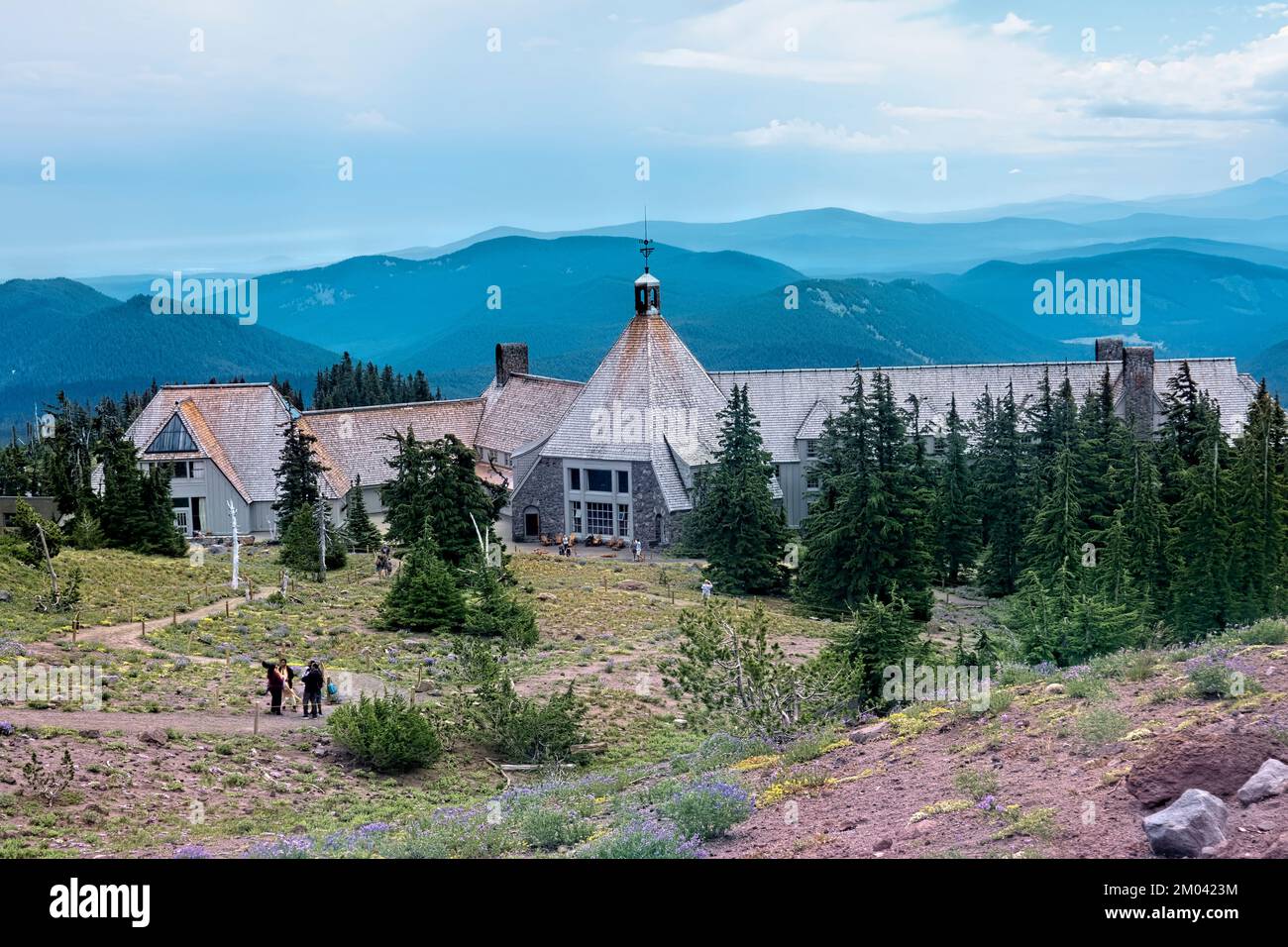 Blick auf Timberline Lodge, Mount Hood, Oregon, USA Stockfoto