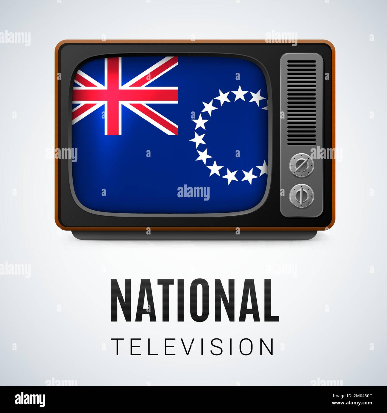 Vintage TV und Flag of Cook Islands als Symbol National Television. Tele-Empfänger mit Flaggendesign Stock Vektor