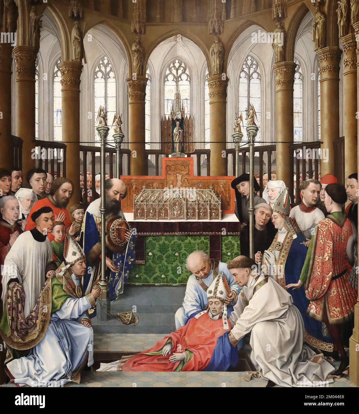 Die Exhumierung von Saint Hubert durch den niederländischen Maler Rogier van der Weyden in der National Gallery, London, Großbritannien Stockfoto