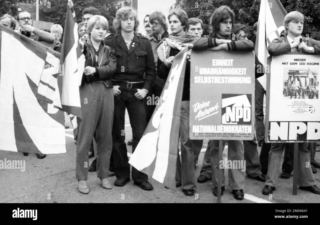 Der marsch der rechtsradikalen jungen Nationaldemokraten (JN), der Jugendorganisation der NPD, verlief am 22. September 1979 in Wei nicht unwidersprochen Stockfoto