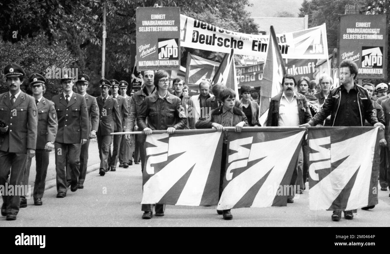 Der marsch der rechtsradikalen jungen Nationaldemokraten (JN), der Jugendorganisation der NPD, verlief am 22. September 1979 in Wei nicht unwidersprochen Stockfoto