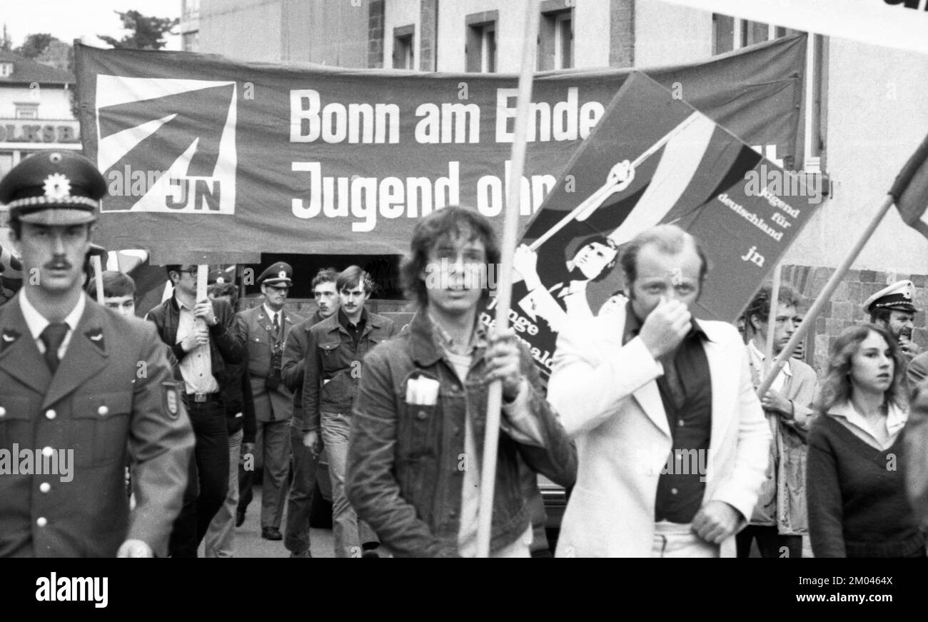 Der marsch der rechtsradikalen jungen Nationaldemokraten (JN), der Jugendorganisation der NPD, verlief am 22. September 1979 in Wei nicht unwidersprochen Stockfoto
