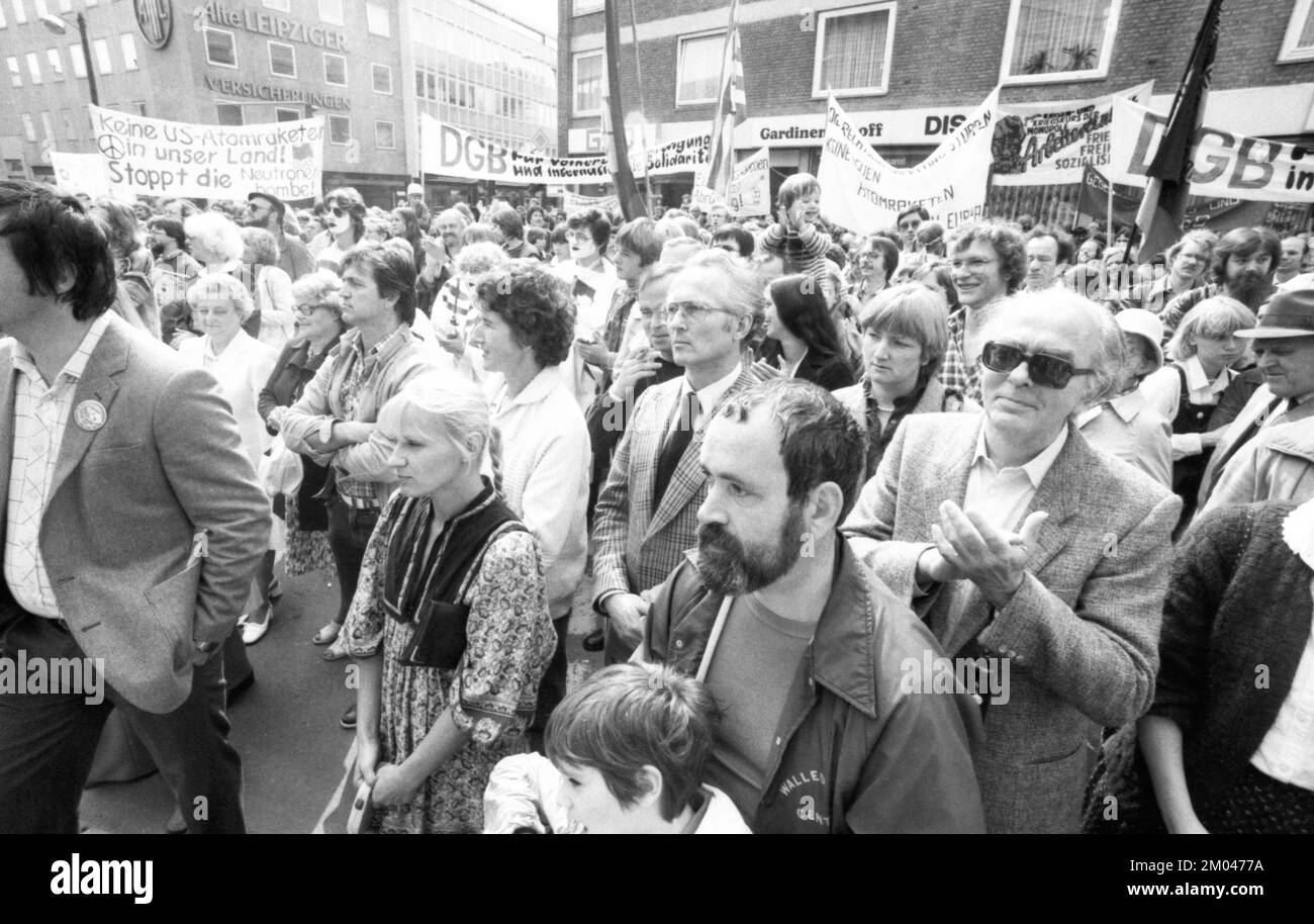 DGB-Rallye zum Anti-Krieg-Tag im August 1981, Deutschland, Europa Stockfoto