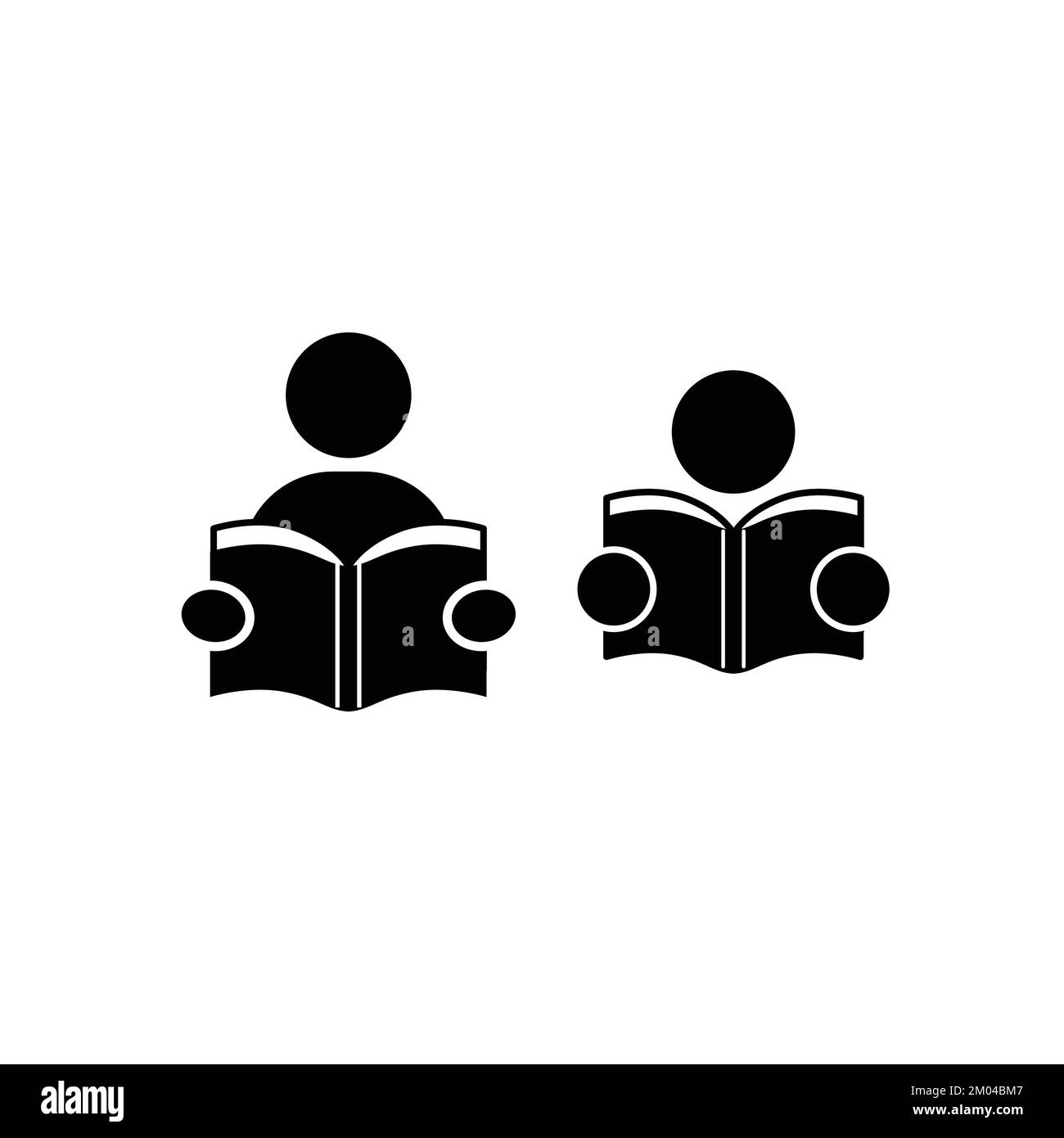Ein Mann, der einen Symbolvektor mit offenem Buch hält. Bibliothekssymbol-Piktogramm. Lehrerin im Klassenunterricht mit Buch. Stock Vektor