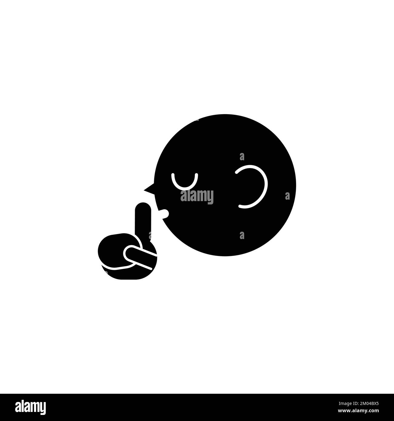 Symbol für „Keep Quiet Face“. Figurenköpfchen, die mit dem Finger auf dem Mund eine laute Pose halten. Symbol für Ruhezone. Stock Vektor