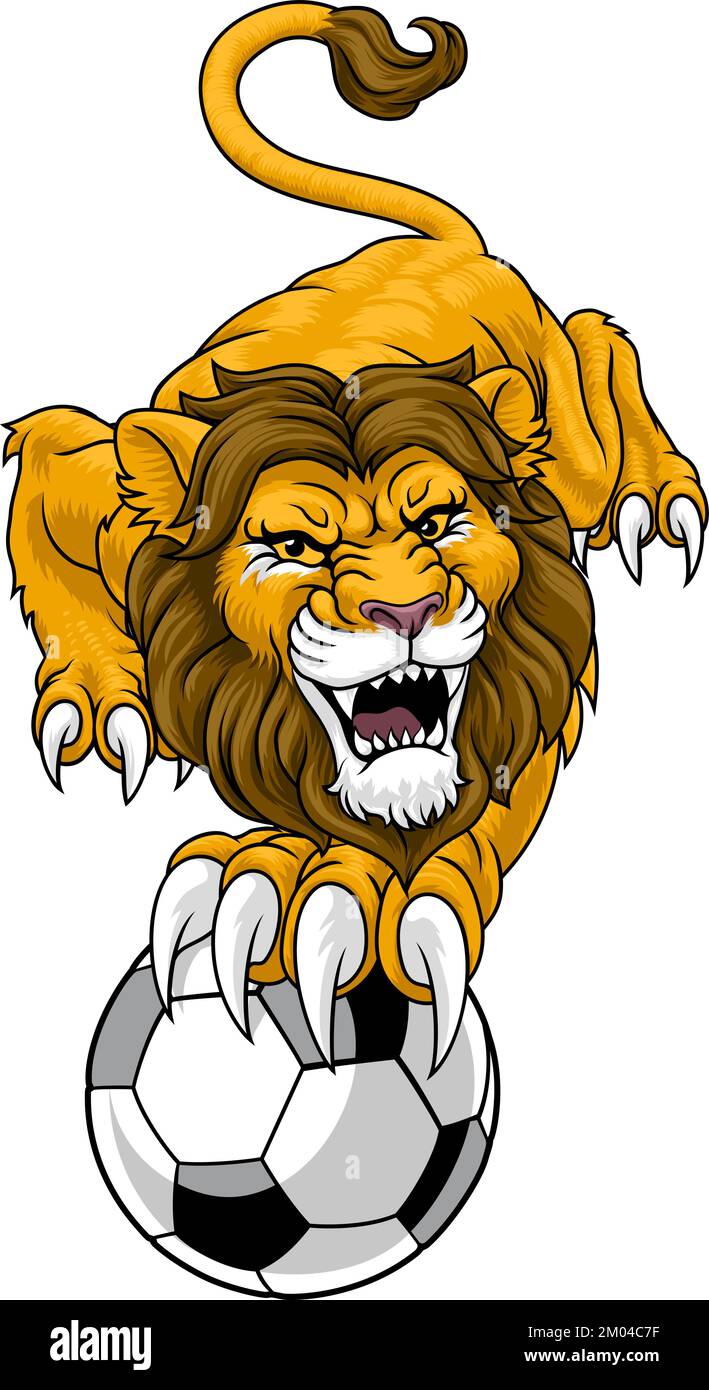Löwe Fußball Fußball Tiersport Team Maskottchen Stock Vektor