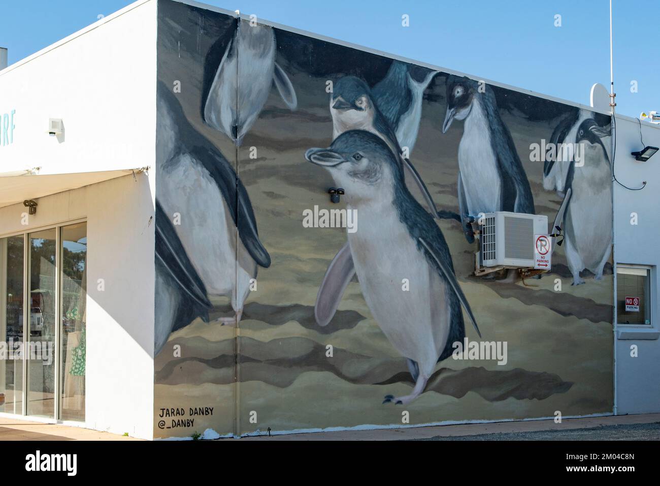 Penguin Street Art, Bicheno, Tasmanien, Australien Stockfoto