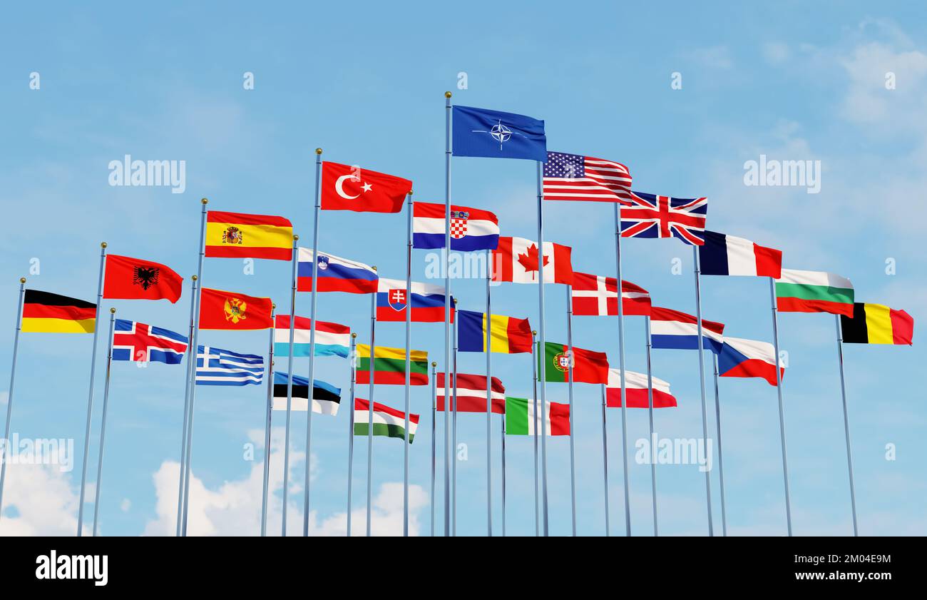 Die Nordatlantikvertrags-Organisation, auch Nordatlantikallianz genannt, ist eine zwischenstaatliche militärische Allianz zwischen 30 Mitgliedsstaaten – Stockfoto Die Nordatlantikvertrags-Organisation, auch Nordatlantikallianz genannt, ist eine zwischenstaatliche militärische Allianz zwischen 30 Mitgliedsstaaten – Stockfoto