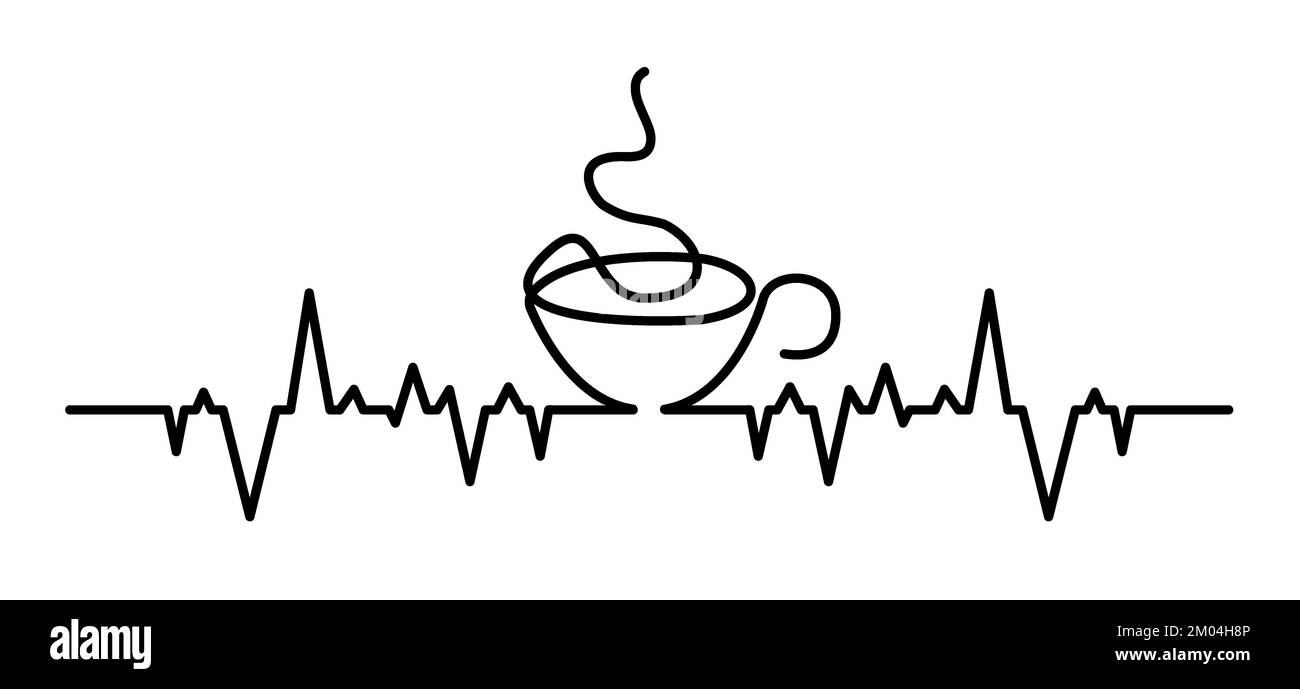 Herzschlag für Kaffeezeit oder Kaffeezeit. Flaches Vektordesign. Motivation, Inspiration Botschaft Momentkonzept. Vektoranführungszeichen für Banner. Kaffee Stockfoto