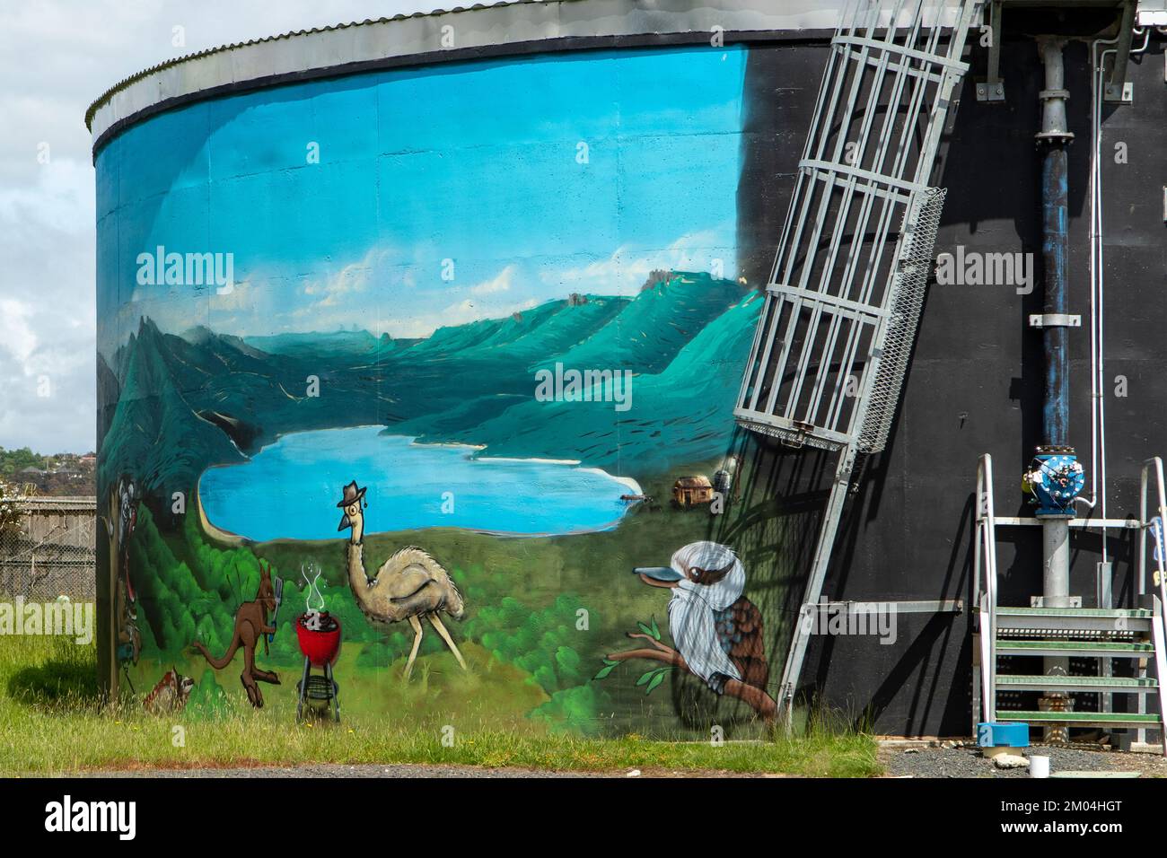 Water Tank Art, Launceston, Tasmanien, Australien Stockfoto