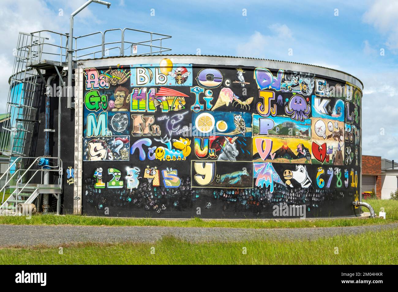 Water Tank Art, Launceston, Tasmanien, Australien Stockfoto