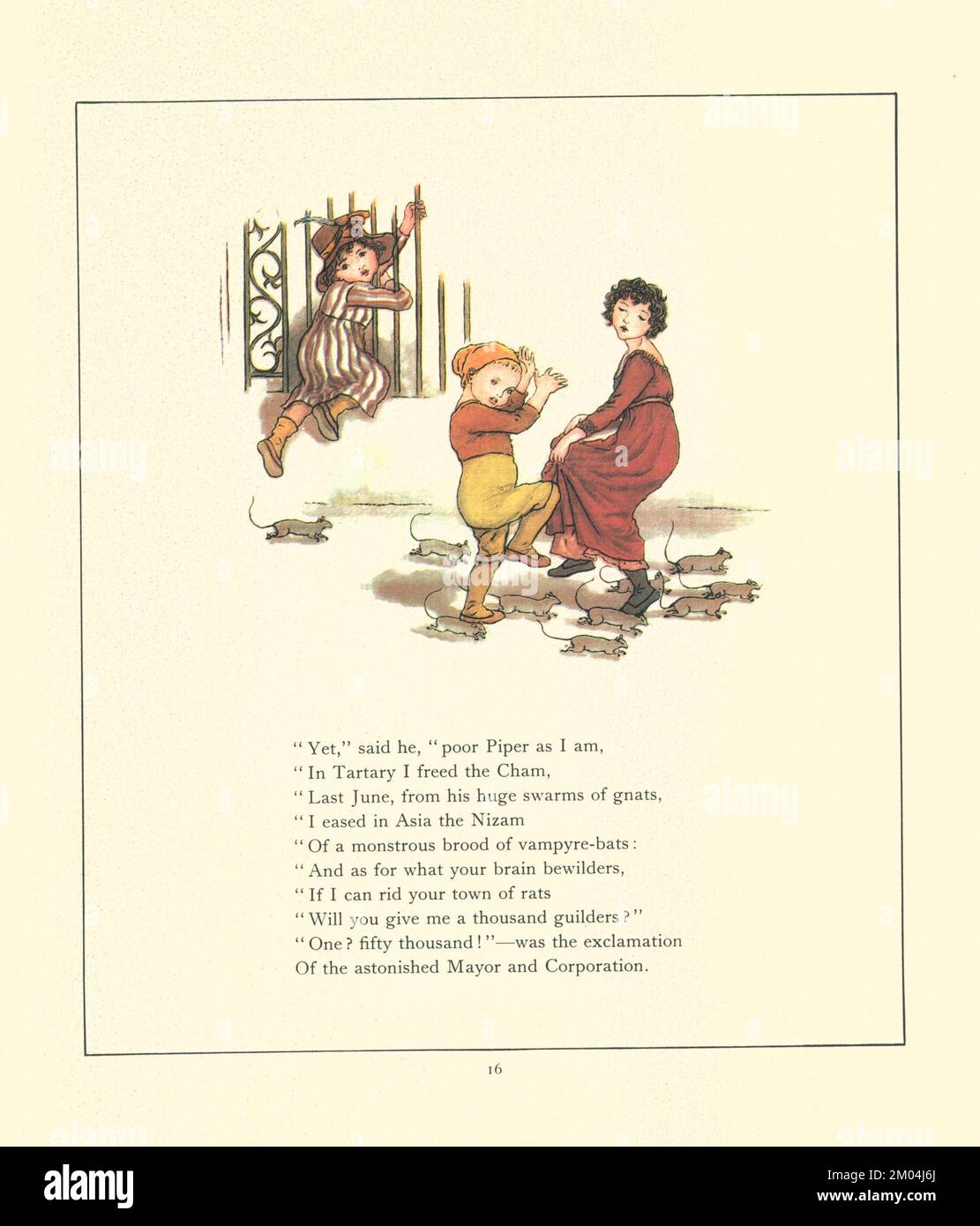Einigung über die Gebühr, die VON KATE GREENAWAY (1846-1901) englischer Künstlerin und Schriftstellerin illustriert wird. For the Rattenfänger of Hamelin von Robert Browning, 1812-1889 Veröffentlicht von Warne 1910 Stockfoto