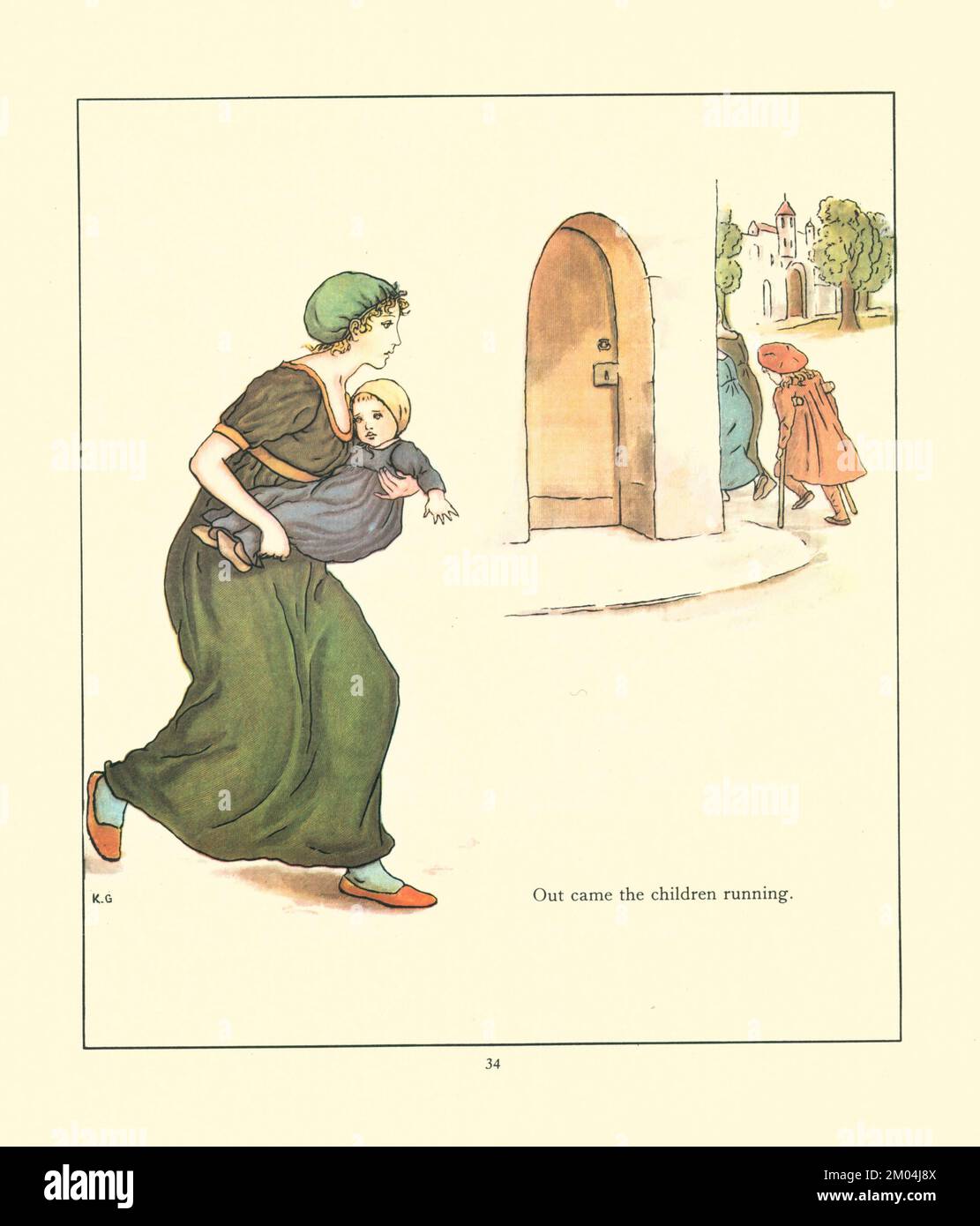 „The Children Running“, illustriert von KATE GREENAWAY (1846-1901), englischer Künstlerin und Schriftstellerin. For the Rattenfänger of Hamelin von Robert Browning, 1812-1889 Veröffentlicht von Warne 1910 Stockfoto